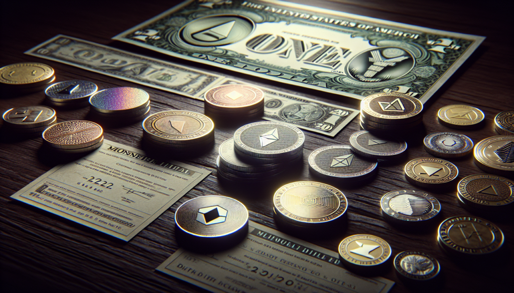 Monnaie et billets d'une collection de devises fictives commençant par la lettre "U".